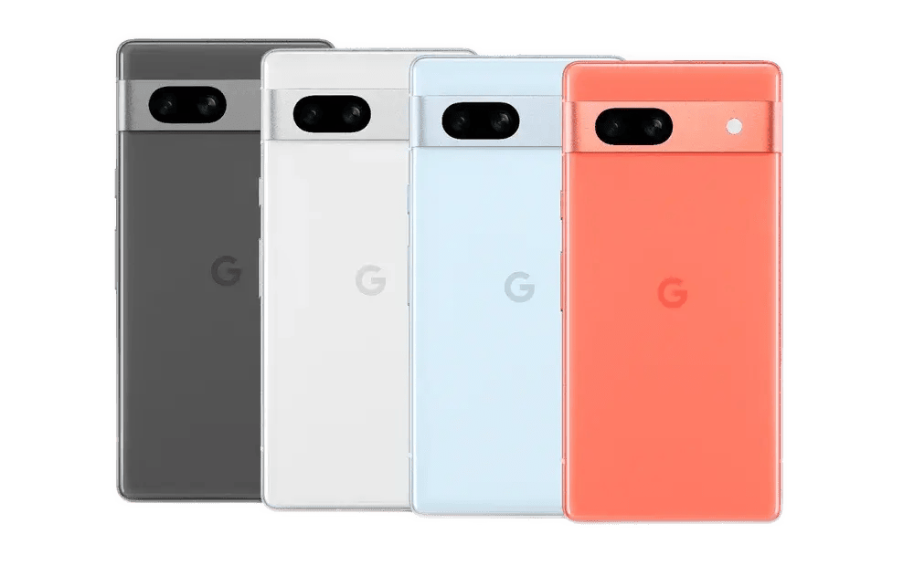 Cuatro Google Pixel 7a de diferentes colores